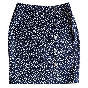 Talbots White Polka Dots Navy Blue Pencil Skirt Size 4P